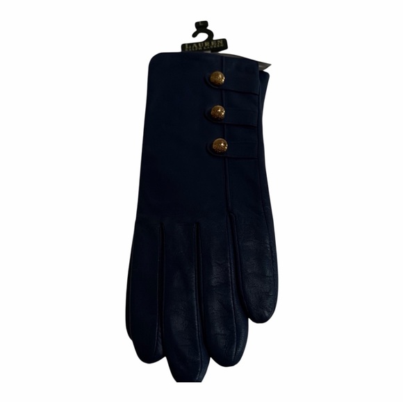 Ralph Lauren Accessories - NWT Ralph Lauren Lined Leather Gloves Blue Three Buttons Size Large